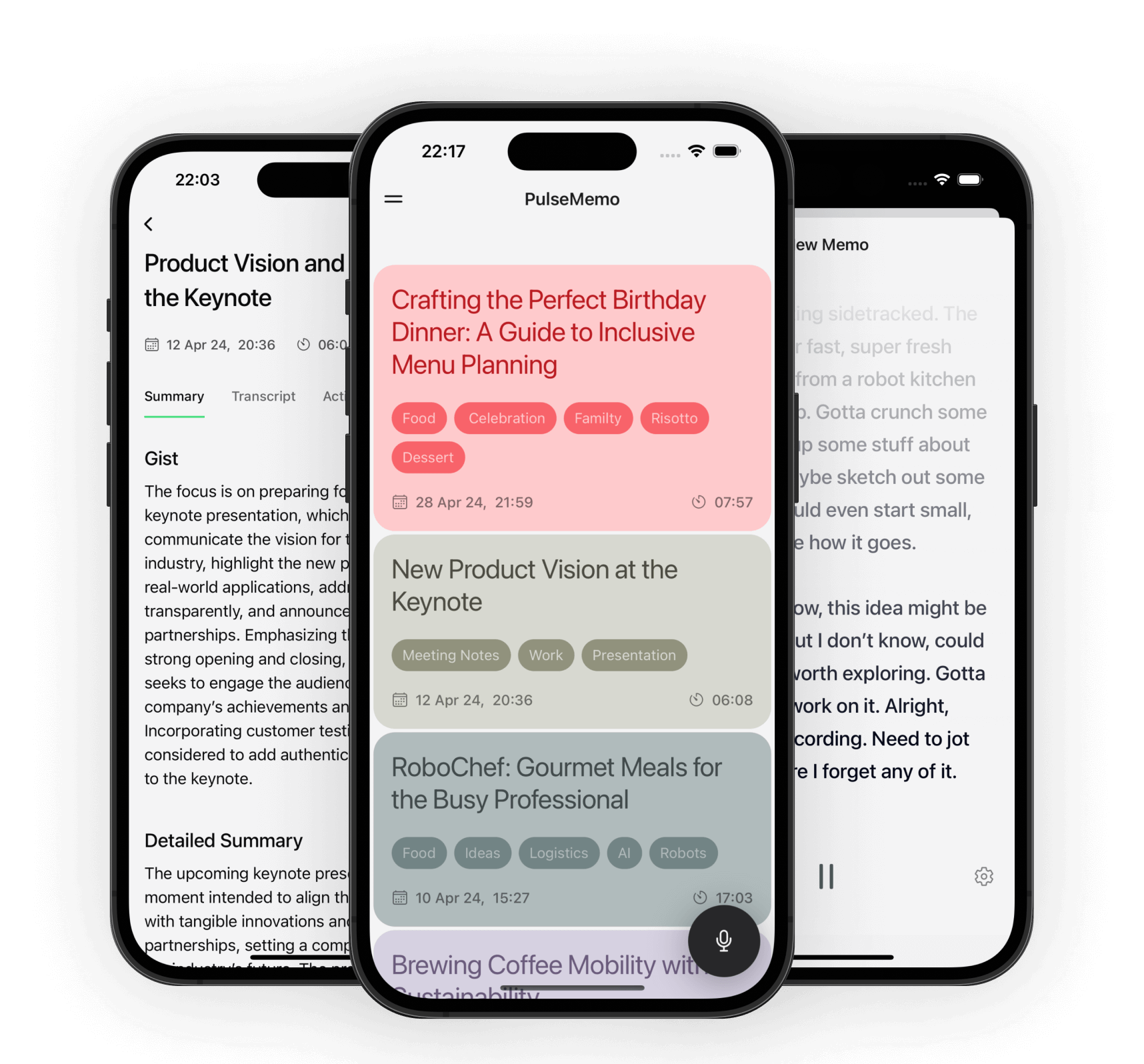 PulseMemo app screens